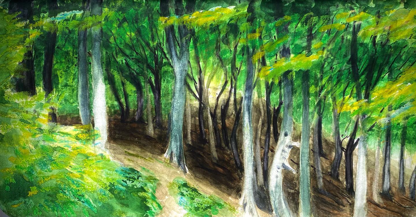 Aquarellierte Landschaftszeichnung aus Dänemark