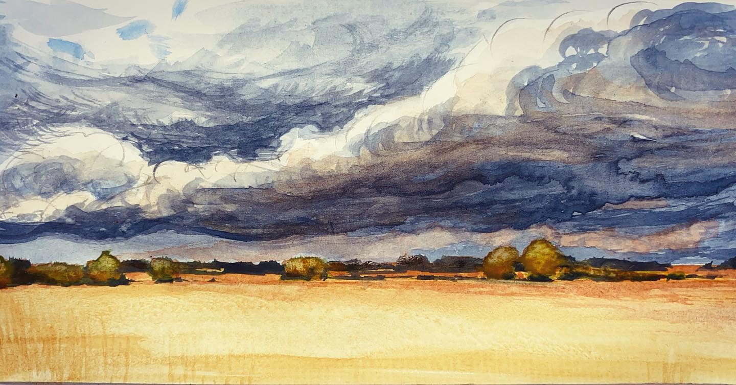 Aquarellierte Landschaftszeichnung aus Dänemark