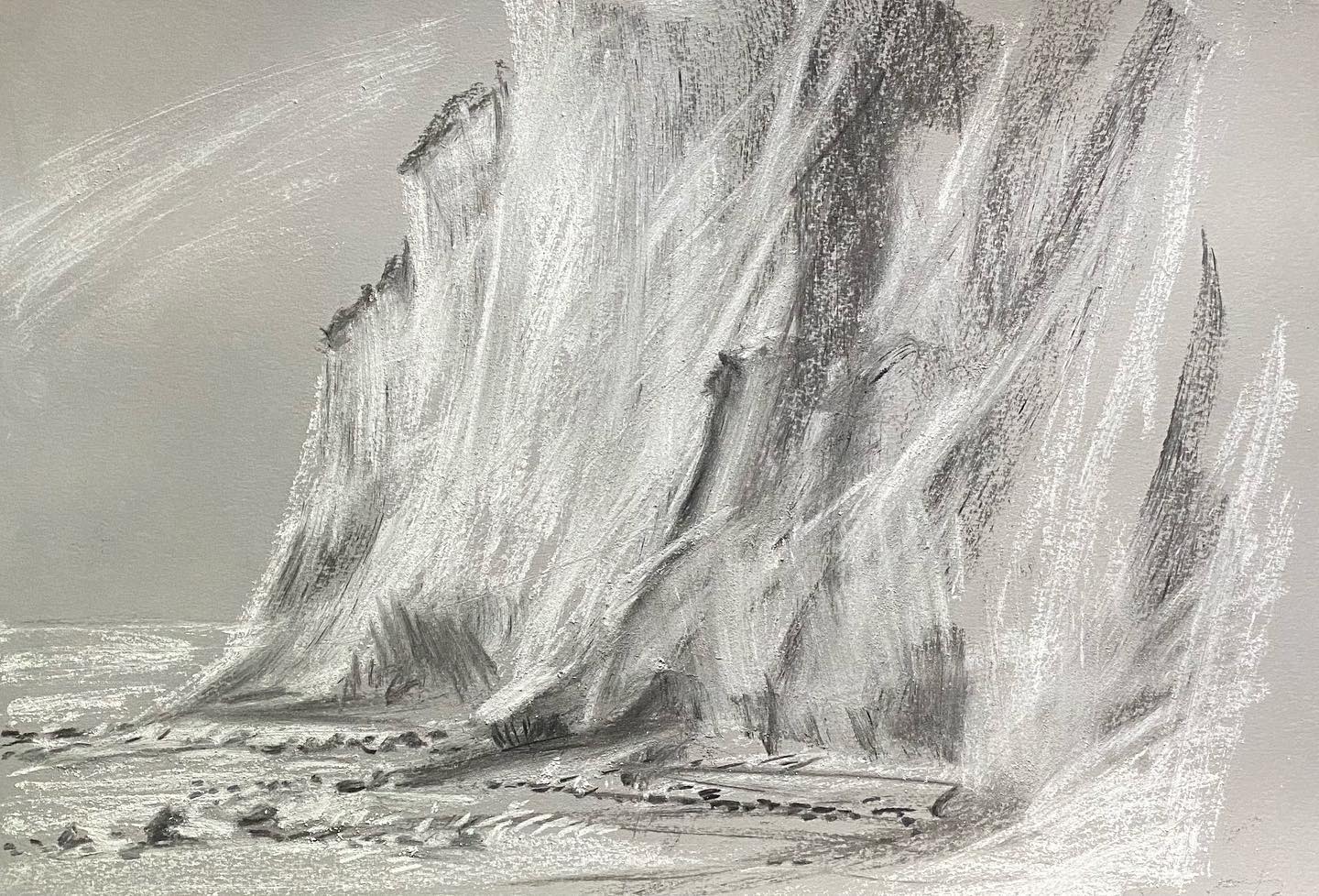 Kohle- und Kreidezeichnung der Kreidefelsen auf Møn